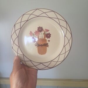 HARTSTONE POTTERY SALAD STONEWARE PLATE Longaberger Basket Burgundy Florals